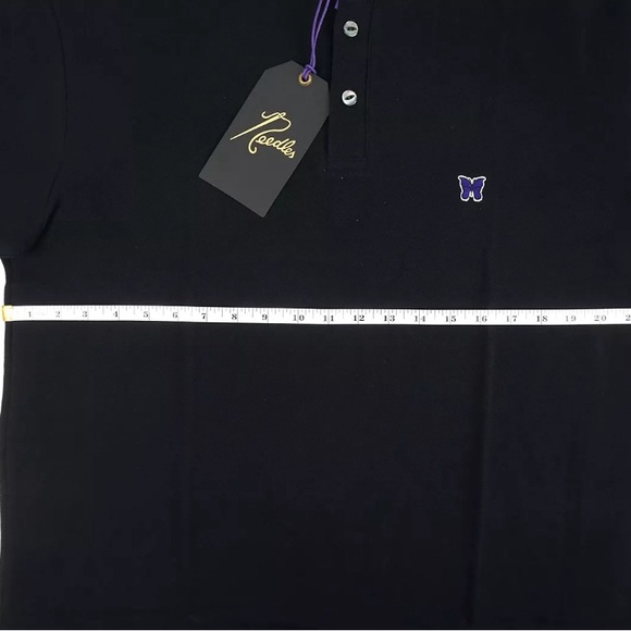 Needles Stripe Collar Embroidered Butterfly Polo In Black - Size  S/ M/L - Picture 9 of 14